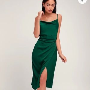 Hollywood Woman Forest Green Satin Midi Dress